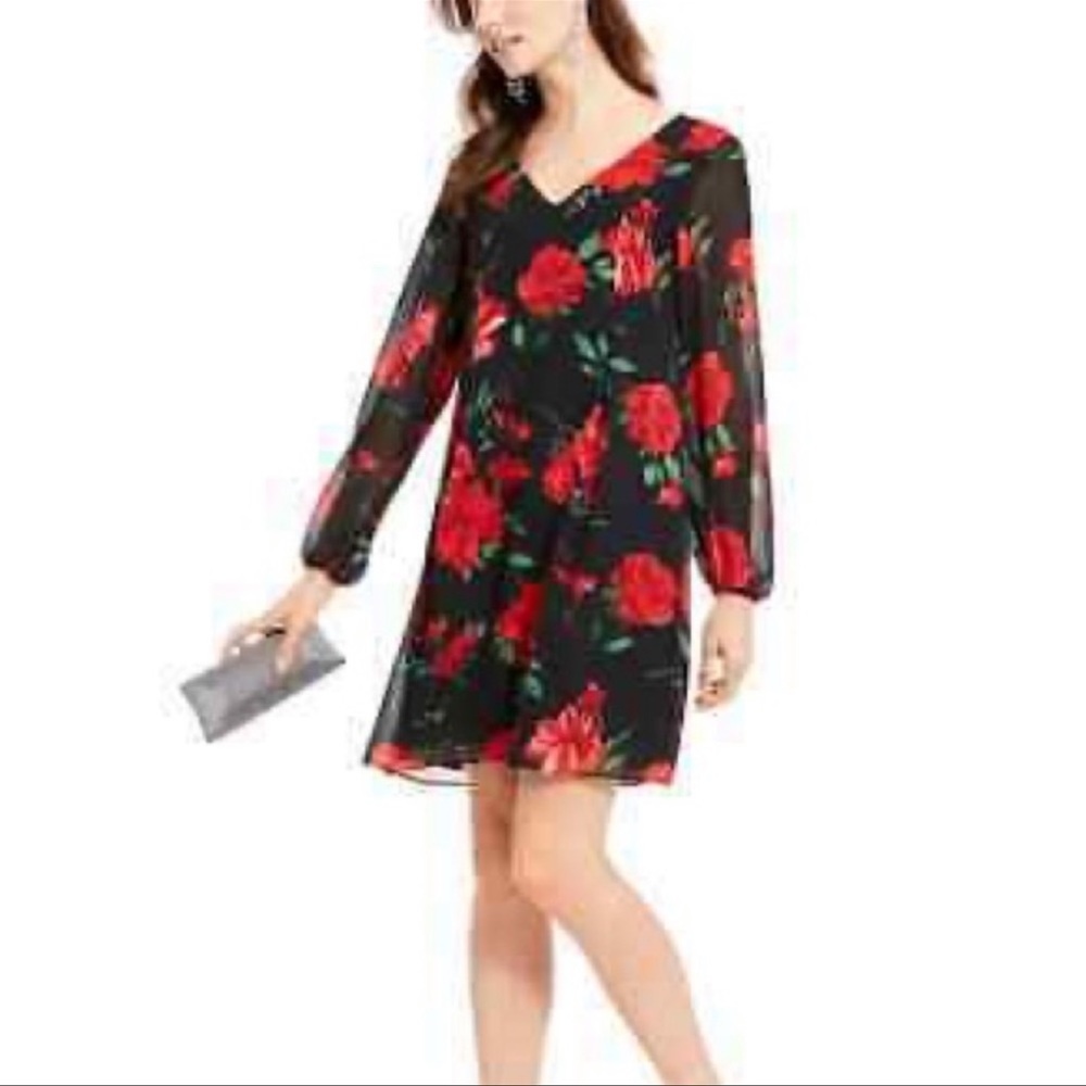 INC International Black Roses Print Dress